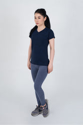 Power Femme Navy Melange Ladies V-Neck TShirt